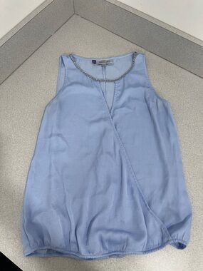 Jennifer Lopez Pale Blue Sleeveless Top with Rhinestone Trim